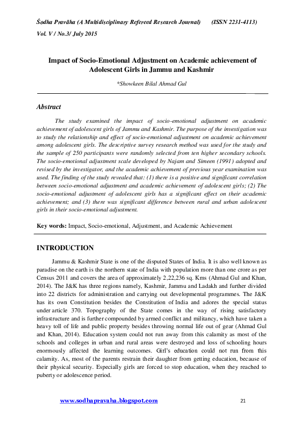 (PDF) Impact of Socio-Emotional Adjustment on Academic Achievement of ...