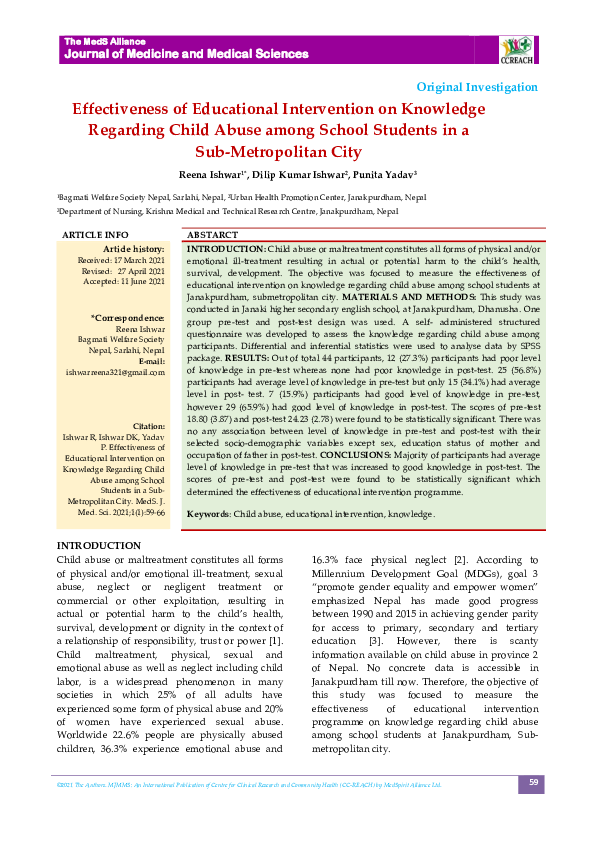 (PDF) Effectiveness of Educational Intervention on Knowledge Regarding ...