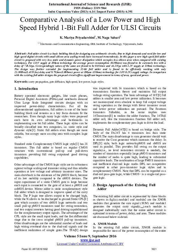(PDF) Comparative Analysis of a Low Power and High Speed Hybrid 1-Bit ...