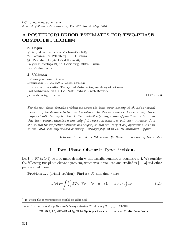 (PDF) A Posteriori Error Estimates for Two-Phase Obstacle Problem