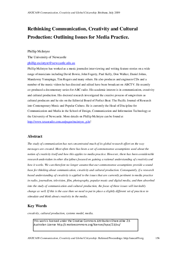 (PDF) Rethinking communication, creativity and cultural production ...