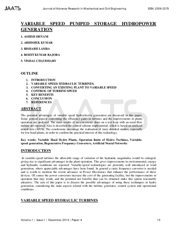 (PDF) Variable Speed Pumped Storage Hydropower Generation