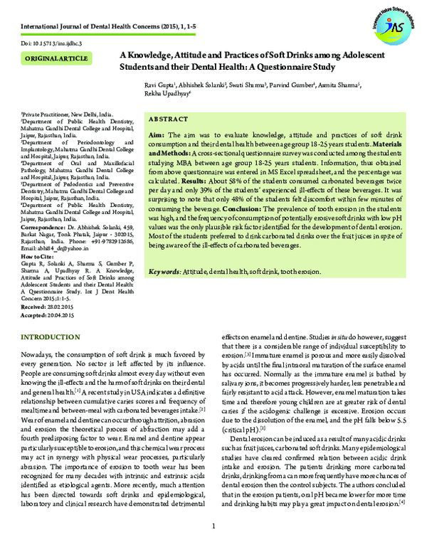 (PDF) A Knowledge, Attitude and Practices of Soft Drinks among