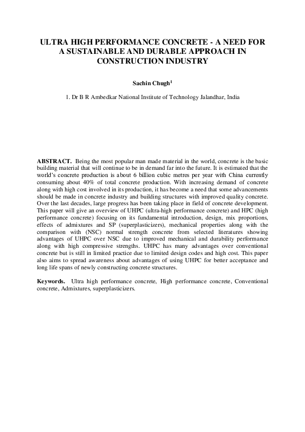 (PDF) Ultra High Performance Concrete-A Need for a Sustainable and ...