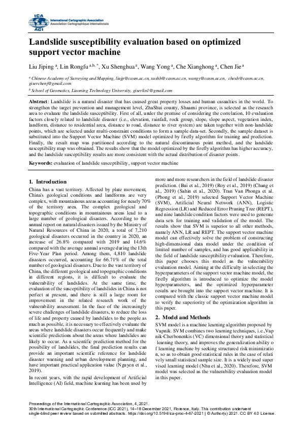 (PDF) Landslide susceptibility evaluation based on optimized support ...