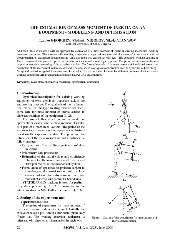 (PDF) The Estimation of Mass Moment of Inertia on an Equipment ...