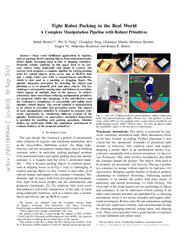 (PDF) Tight Robot Packing in the Real World: A Complete Manipulation ...