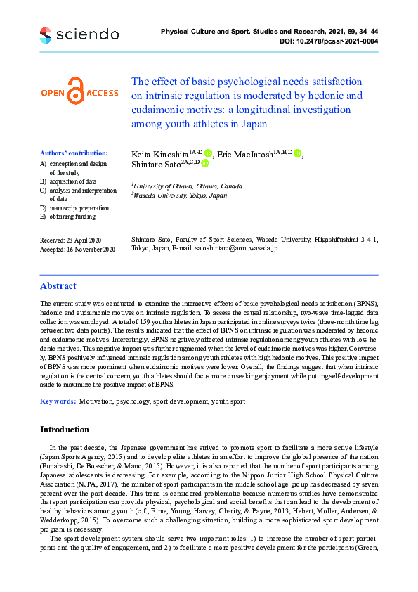 (PDF) The effect of basic psychological needs satisfaction on intrinsic ...
