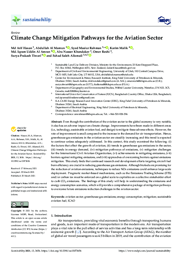 (PDF) Climate Change Mitigation Pathways for the Aviation Sector