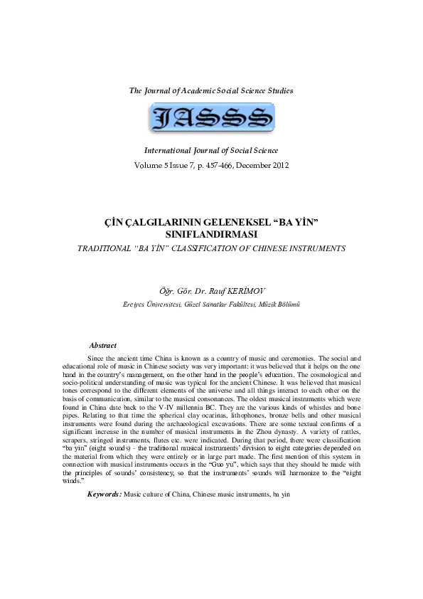(PDF) Traditional “Ba yin” Classification Of Chinese Instruments