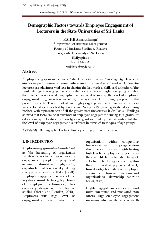(PDF) Demographic Factors towards Employee Engagement of Lecturers in ...