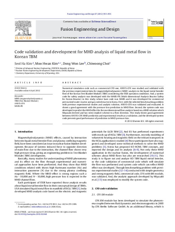 (PDF) Code validation and development for MHD analysis of liquid metal ...