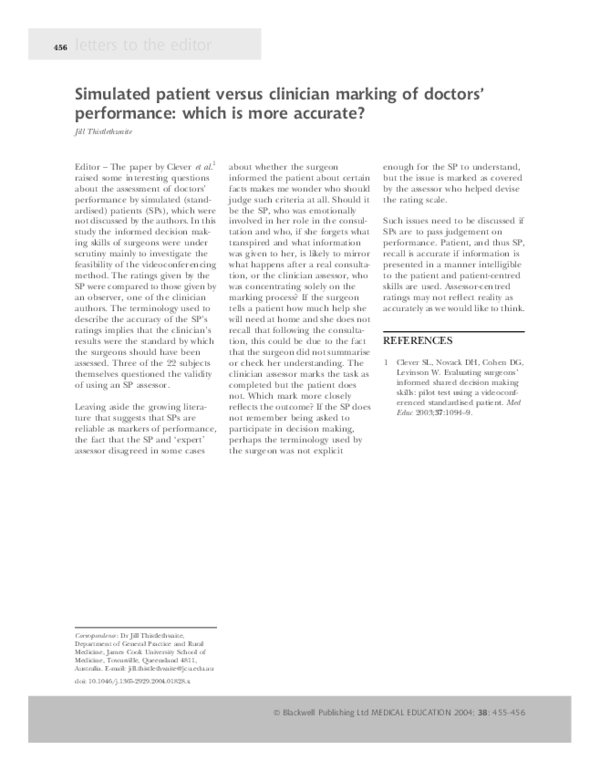(PDF) Simulated patient versus clinician marking of doctors ...