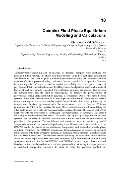 (PDF) 18 Complex Fluid Phase Equilibrium Modeling and Calculations