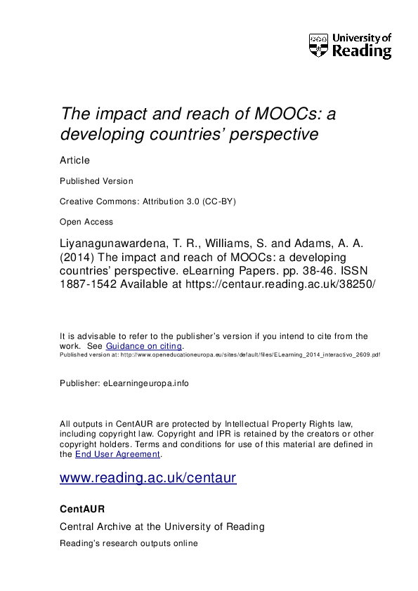 (PDF) The impact and reach of MOOCs: a developing countries ...