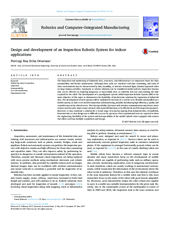 (PDF) Design and development of an Inspection Robotic System for indoor ...