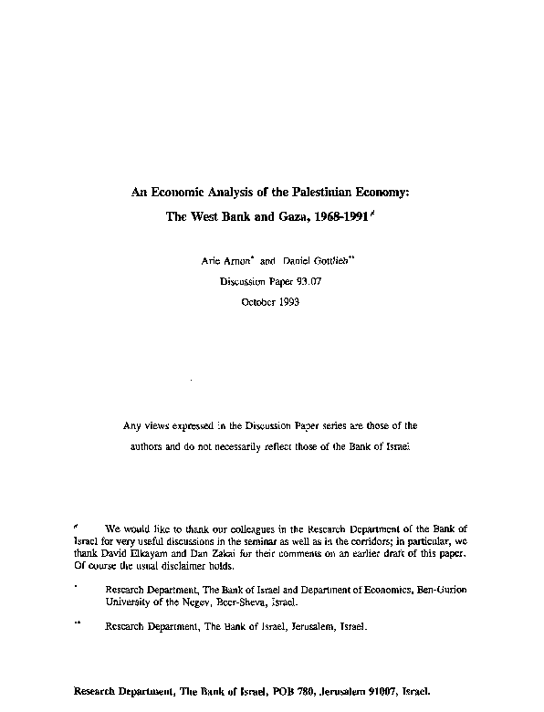 (PDF) An Economic Analysis of the Palestinian Economy The Westbank and ...