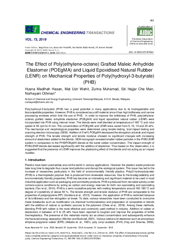 (PDF) The Effect of Poly(ethylene-octene) Grafted Maleic Anhydride ...