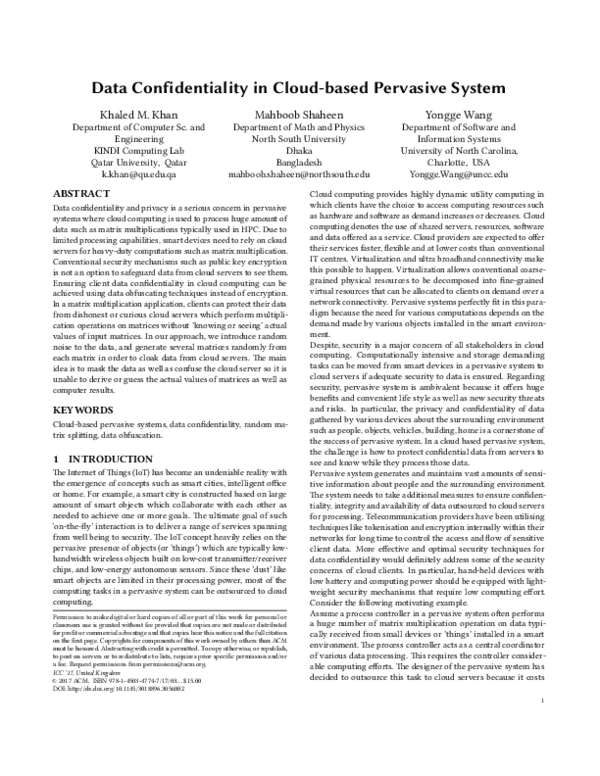 (PDF) Data confidentiality in cloud-based pervasive system