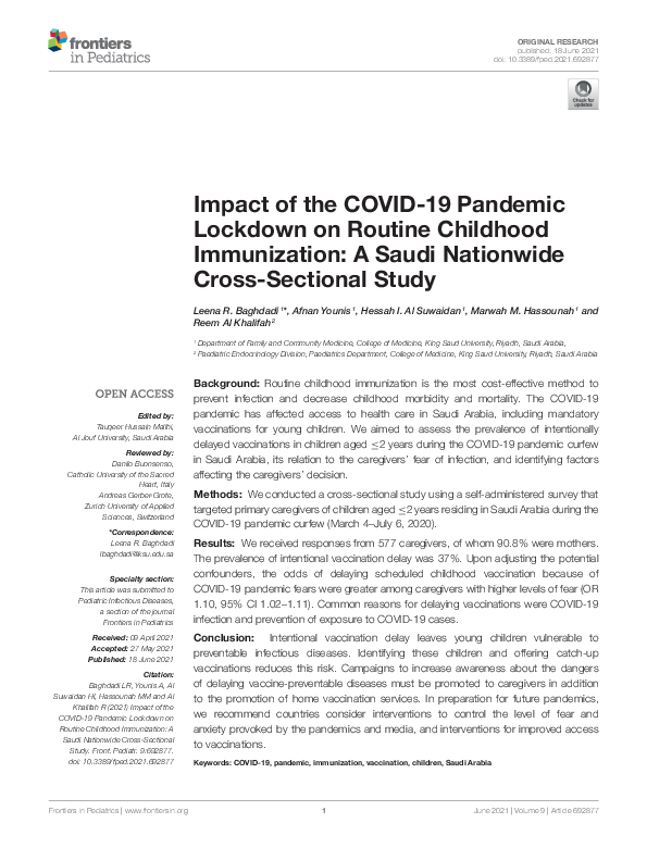 (PDF) Impact of the COVID-19 Pandemic Lockdown on Routine Childhood ...