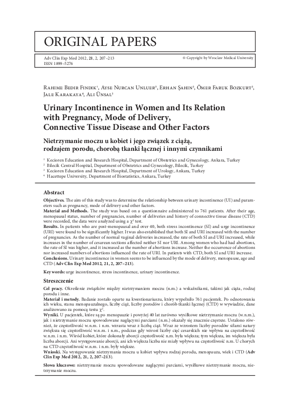 (PDF) Urinary incontinence in women and its relation with pregnancy ...