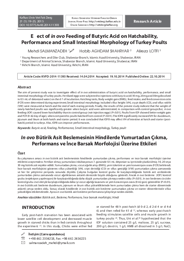 (PDF) Effect of in ovo feeding of butyric acid on hatchability ...