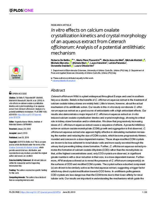 (PDF) In vitro effects on calcium oxalate crystallization kinetics and ...