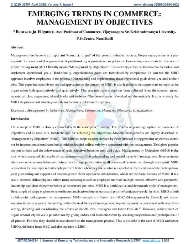 (PDF) Emerging Trends in Commerce: Management by Objectives