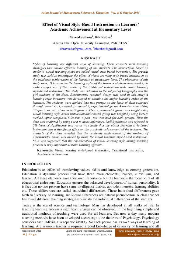 (PDF) Effect of Visual Style-Based Instruction on Learners' Academic ...