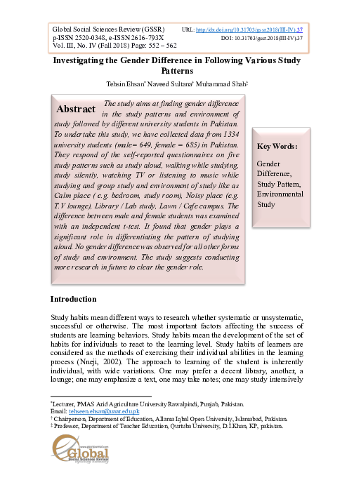 (PDF) Investigating the Gender Difference in Following Various Study ...