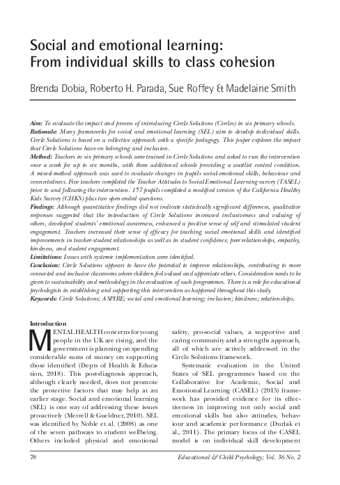 (PDF) Social and Emotional Learning: From Individual Skills to Class ...