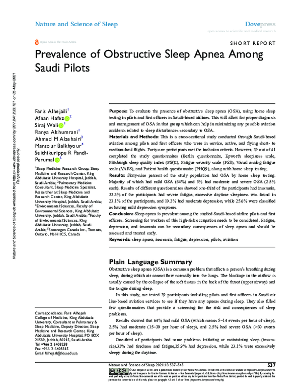 (PDF) Prevalence of Obstructive Sleep Apnea Among Saudi Pilots