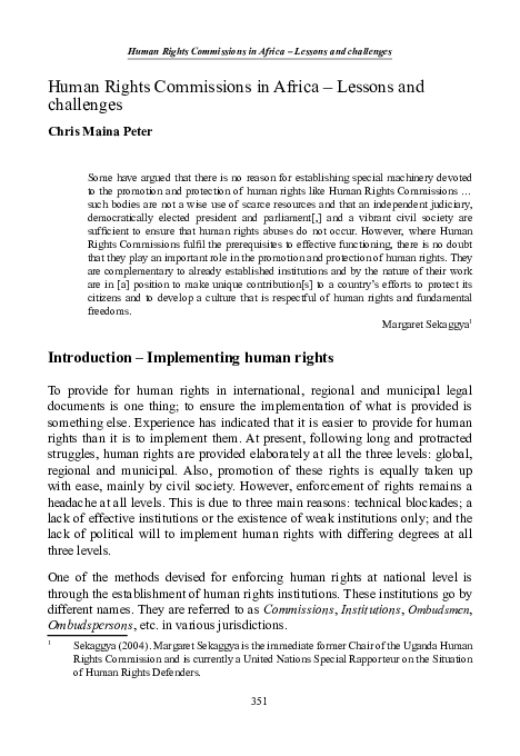 (PDF) Human Rights Commissions in Africa – Lessons and