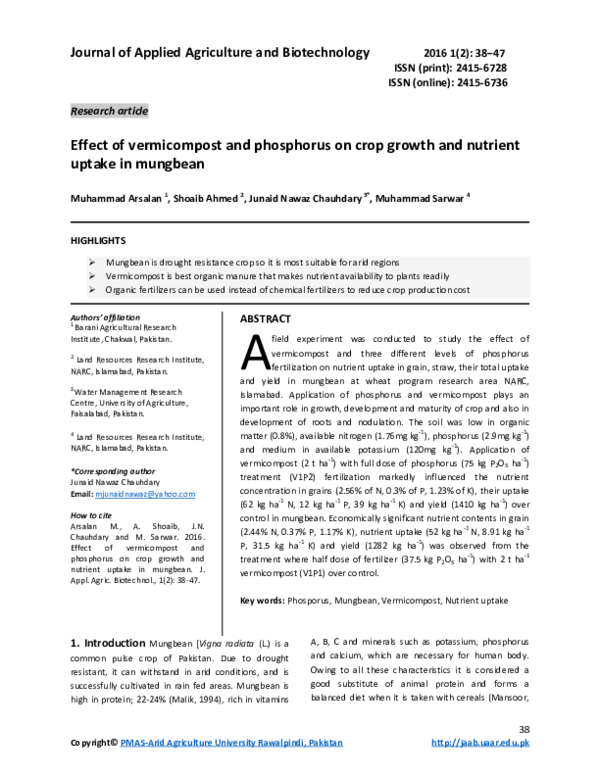 (PDF) Effect of vermicompost and phosphorus on crop growth and nutrient ...