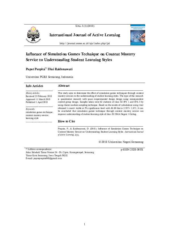 (PDF) Influence of Simulation Games Technique on Content Mastery ...