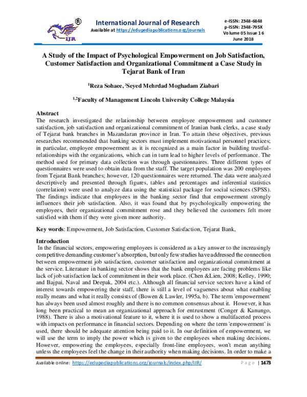 (PDF) A Study of the Impact of Psychological Empowerment on Job ...