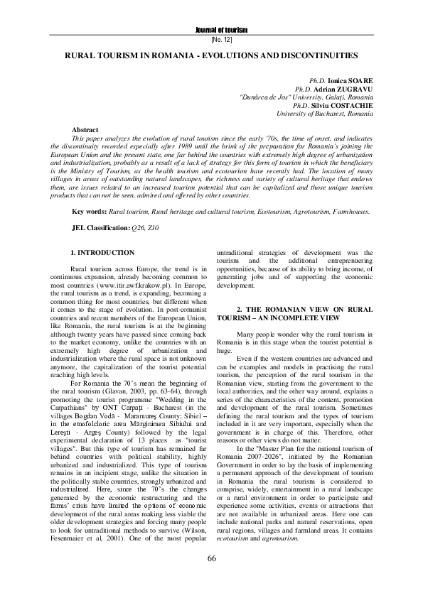 (PDF) Rural tourism in Romania - evolutions and discontinuities