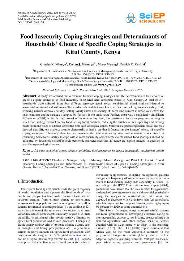 (PDF) Food Insecurity Coping Strategies and Determinants of Households ...
