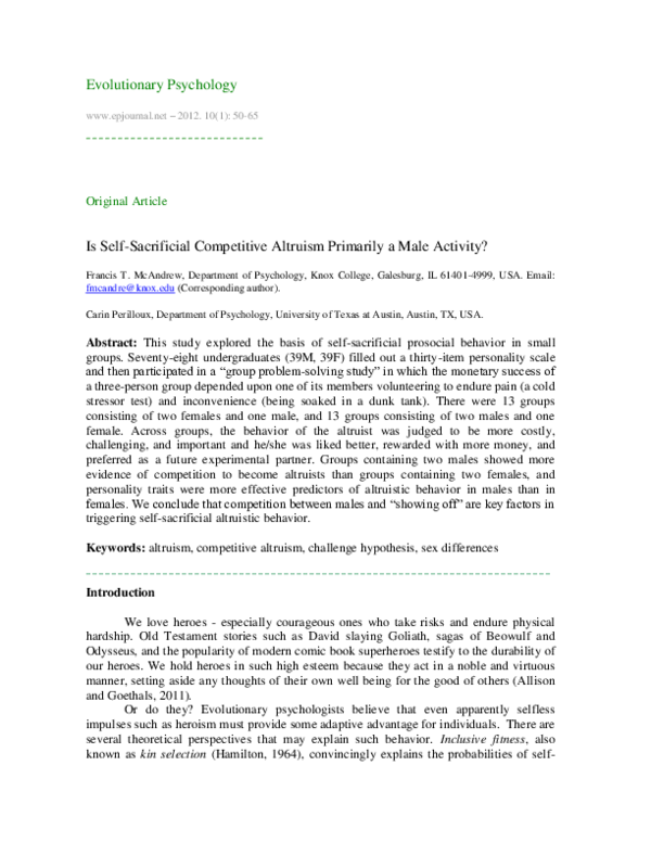 (PDF) Is Self-Sacrificial Competitive Altruism Primarily a Male Activity?