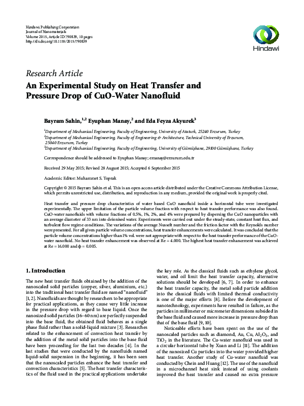 (PDF) An experimental study on heat transfer and pressure drop of MWCNT ...
