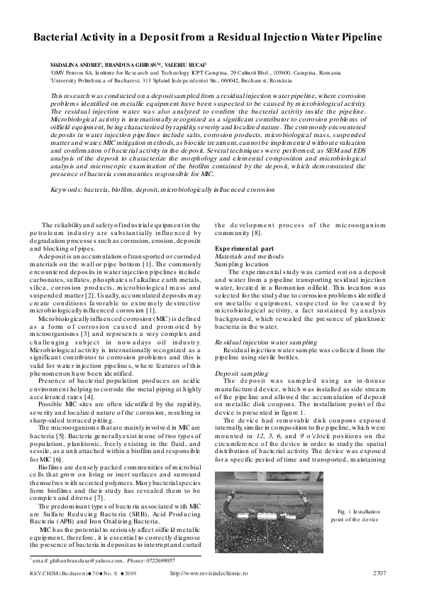 (PDF) Bacterial Activity in a Deposit from a Residual Injection Water ...