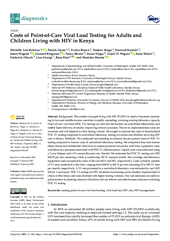 (PDF) Costs of Point-of-Care Viral Load Testing for Adults and Children ...