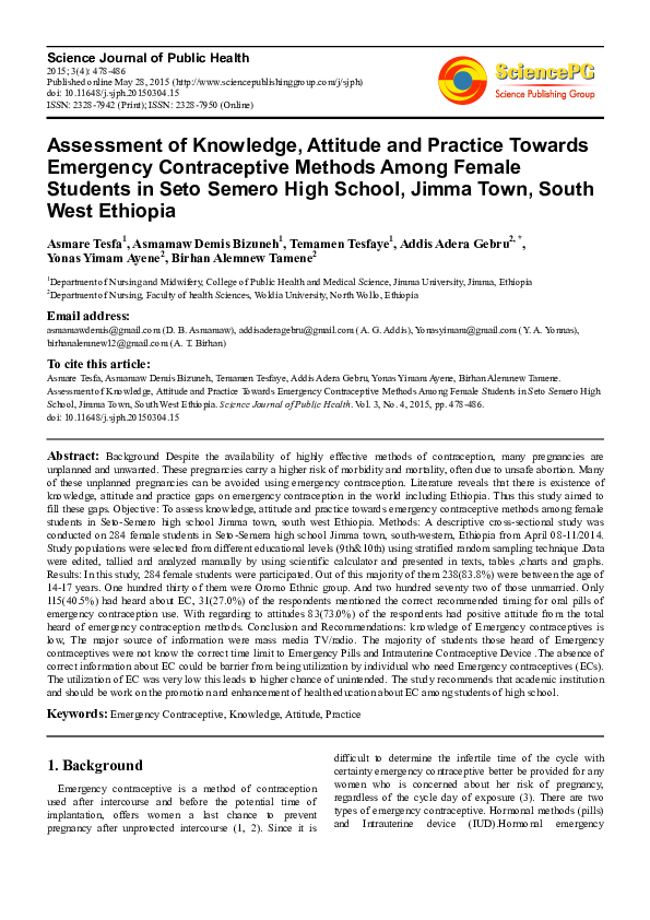 (PDF) Assessment of Knowledge, Attitude and Practice Towards Emergency ...