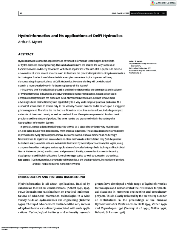 (PDF) Hydroinformatics and its applications at Delft hydraulics