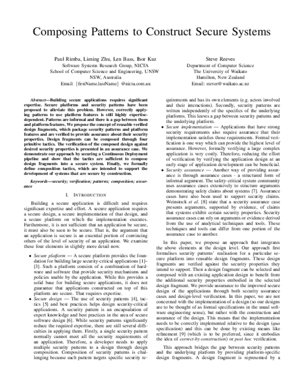 (PDF) Composing Patterns to Construct Secure Systems