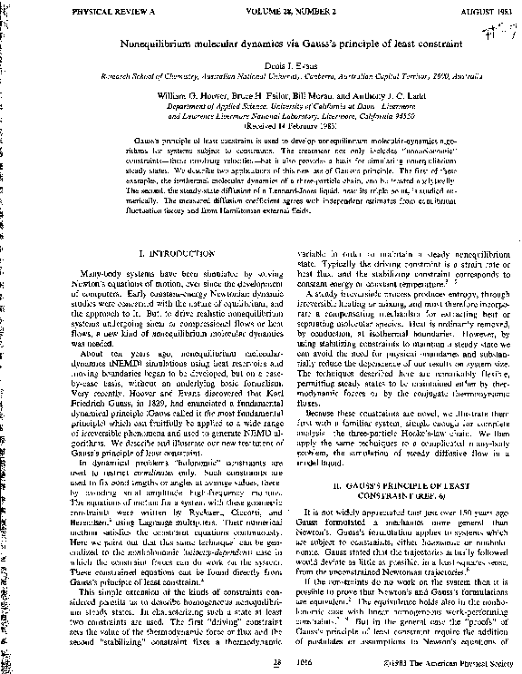 (PDF) Nonequilibrium molecular dynamics via Gauss's principle of least ...