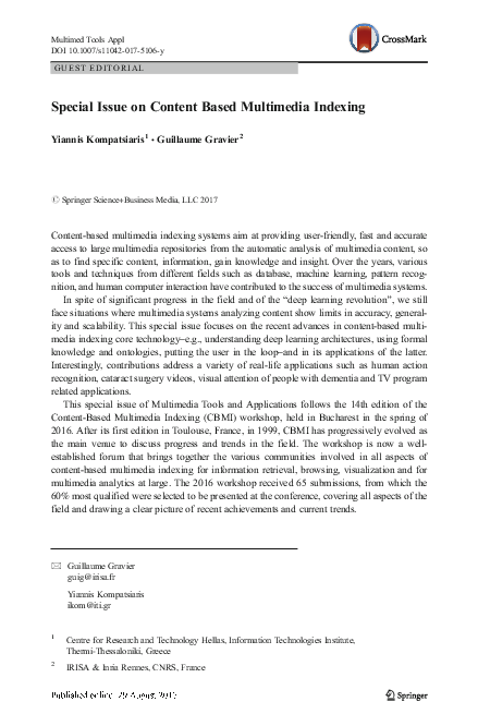 (PDF) Special Issue on Content Based Multimedia Indexing