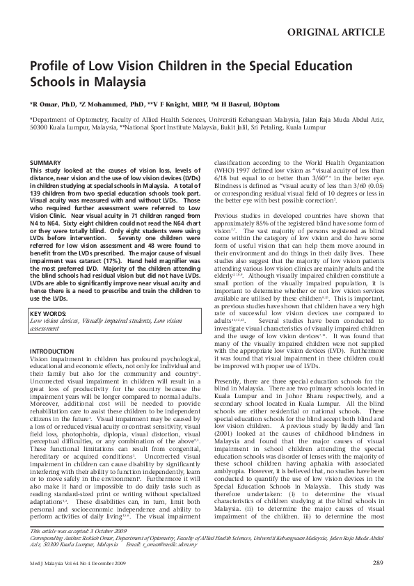 (PDF) Profile of low vision children in the special education schools ...