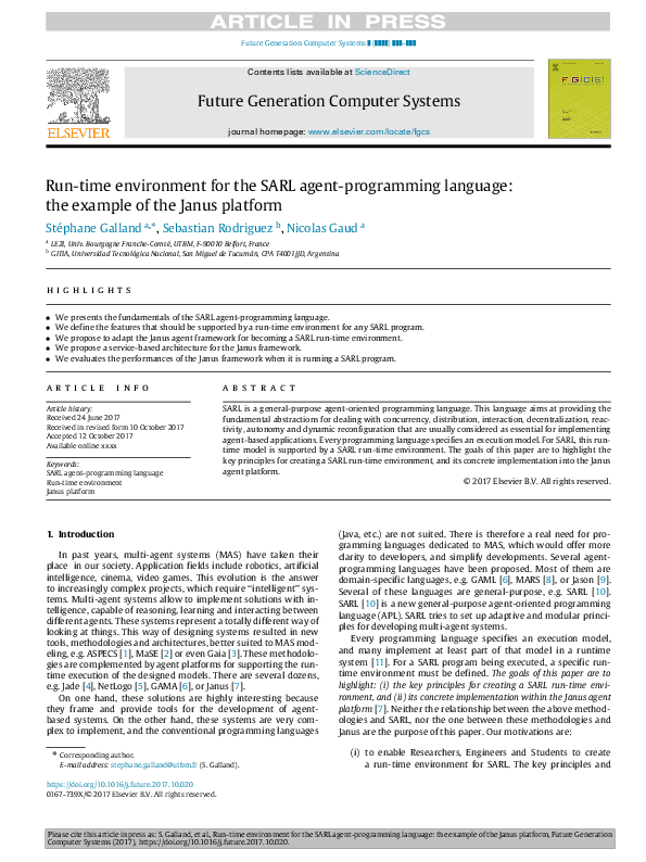 (PDF) Run-time environment for the SARL agent-programming language: the ...