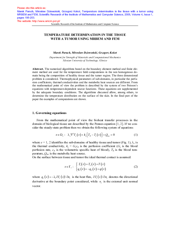 (PDF) Temperature determination in the tissue with a tumor using MRBEM ...